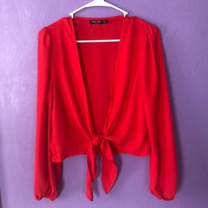 Nasty Gal red tie front top